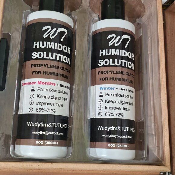 Wudytim Cigar Humidor Spanish Cedar Digital Hygrometer Box Glossy Torch Lighter - Picture 10 of 12